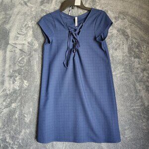 NWT Women Dress Blue Waffle Square Front Corset Tie Pullover Shirt Size Medium